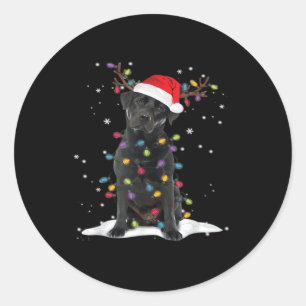 Black Labrador Xmas Hund Weihnachtsbaum Light Clas Runder Aufkleber