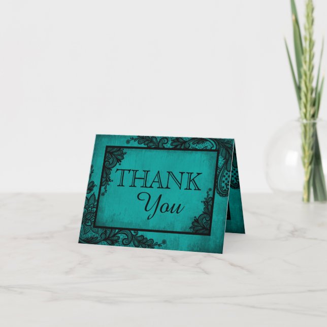 Black Lace Aquamarin Modern Goth Danke (Vorderseite)