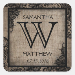 Black Lace Burlap Modern Goth Wedding Geschenketik Quadratischer Aufkleber