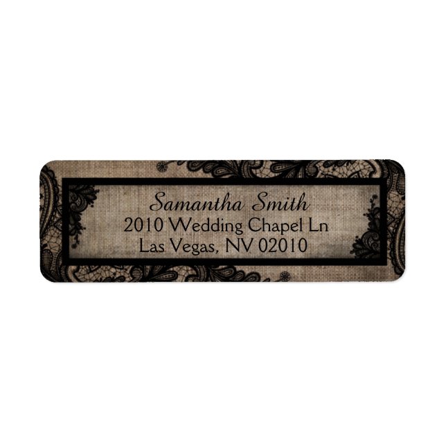 Black Lace Burlap Modern Goth Wedding Labels (Vorne)