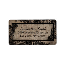 Black Lace Burlap Modern Goth Wedding Labels Adressaufkleber