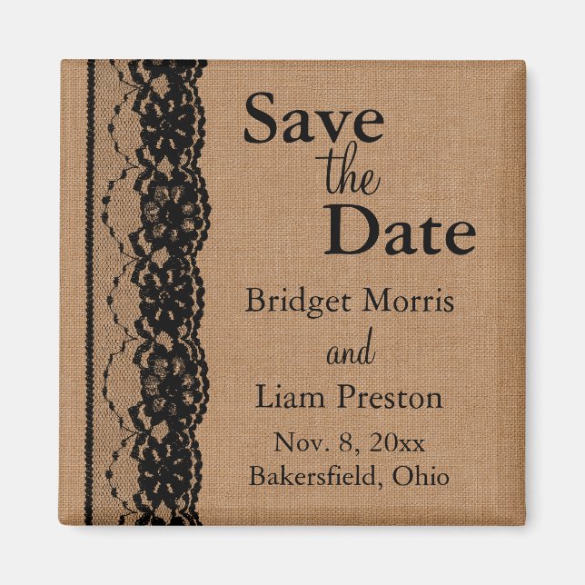 Black Lace & Burlap Save the Date Magnet (Vorne)