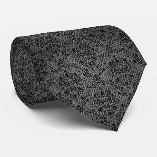 Black Lace Fashion Designer Texture Neck Tie Krawatte (Gerollt)