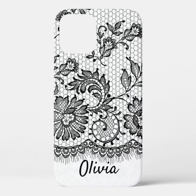 Black Lace Fringe auf dem iPhone Case in weißem Ge (Rückseite)