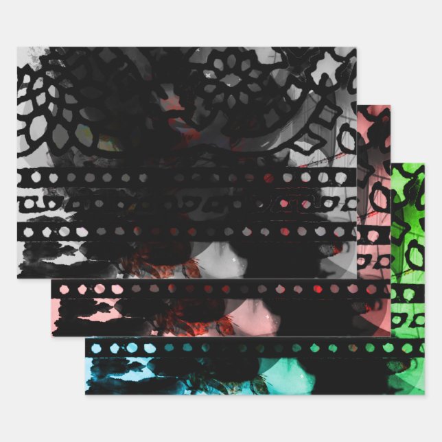 Black Lace Goth Rote Blume Kunst Geschenkpapier Set (Set)