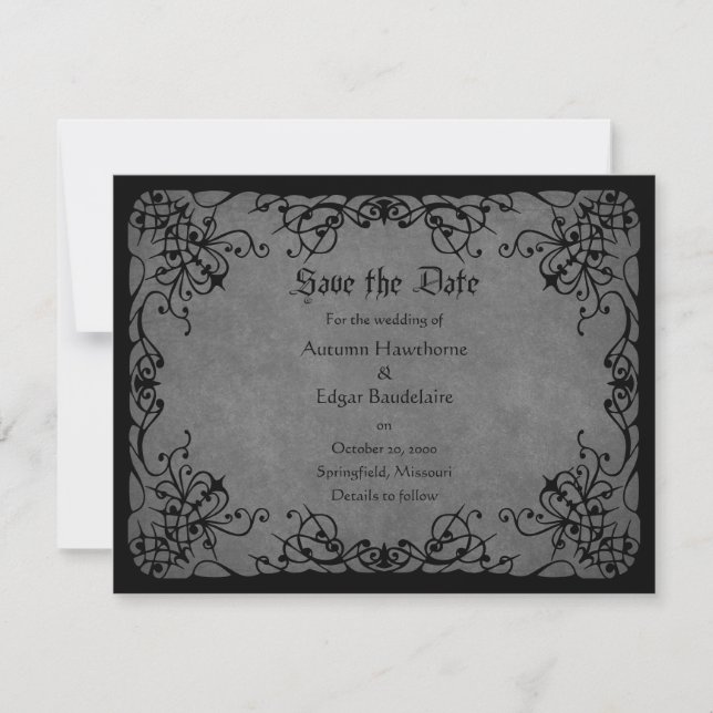 Black Lace Gothic Wedding Save The Date (Vorderseite)