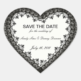 Black Lace Heart Save the Date Stickers