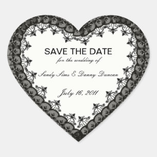 Black Lace Heart Save the Date Stickers
