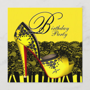 Black Lace High Heel Schuhe Gelbe Geburtstagsparty Einladung
