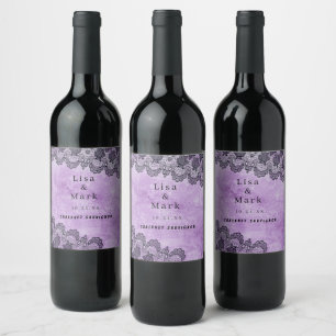 Black Lace Lila Gothic Wedding Wine Labels Weinetikett