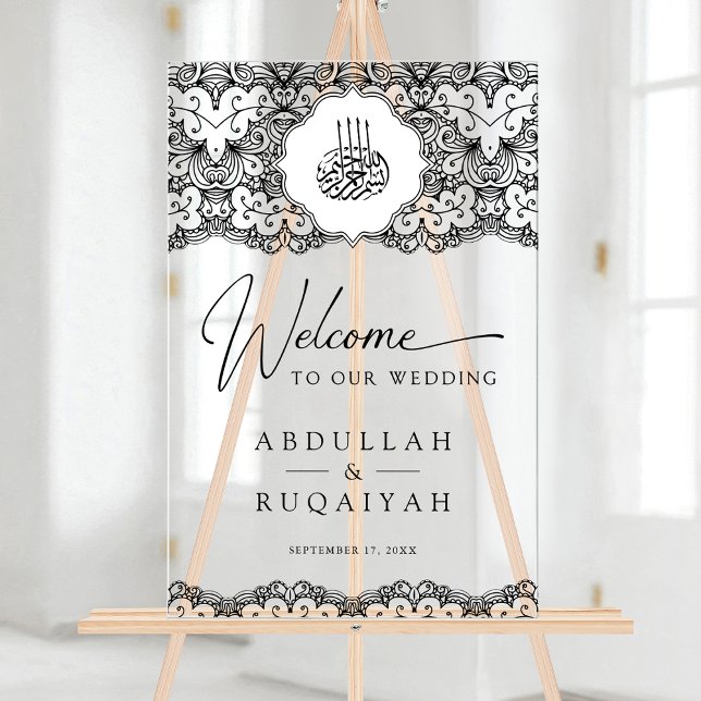 Black Lace Muslim Wedding Welcome Acrylschild (Von Creator hochgeladen)