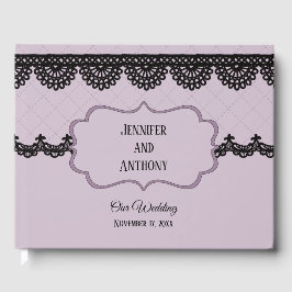 Black Lace on Soft Lavender Custom Wedding Gästebuch