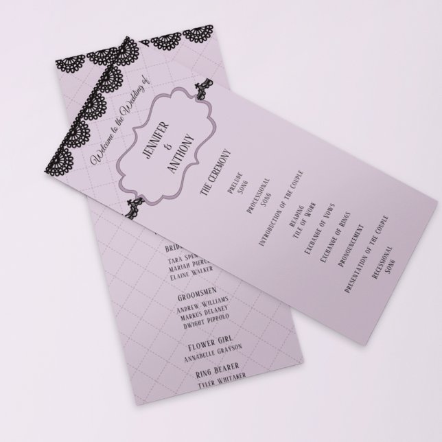 Black Lace on Soft Lavender Custom Wedding Programm (Von Creator hochgeladen)