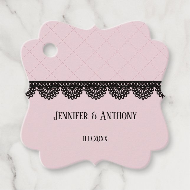 Black Lace on Soft Pink Custom Wedding Geschenkanhänger (Vorderseite)