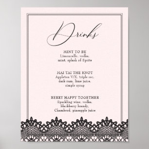 Black Lace Pink Bachelorette Drink oder Bar Menu Poster
