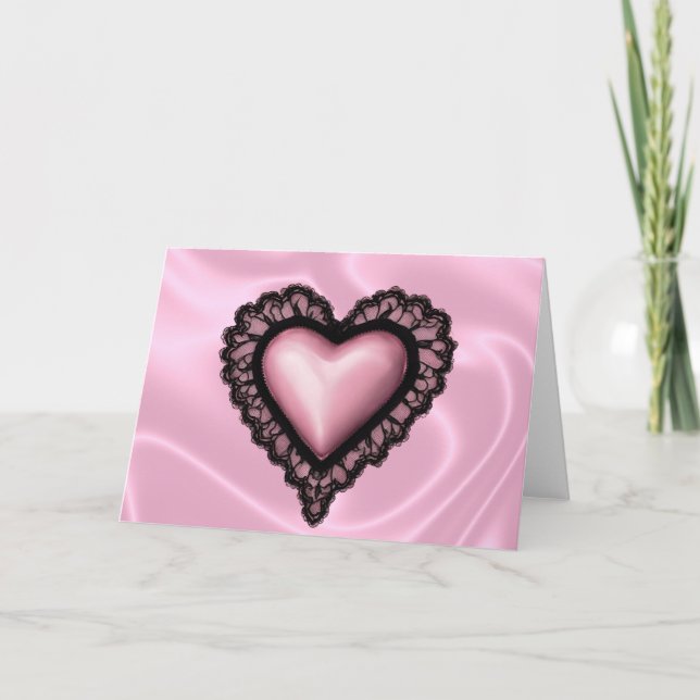 Black Lace Pink Valentine's Day Heart Card Karte (Vorderseite)