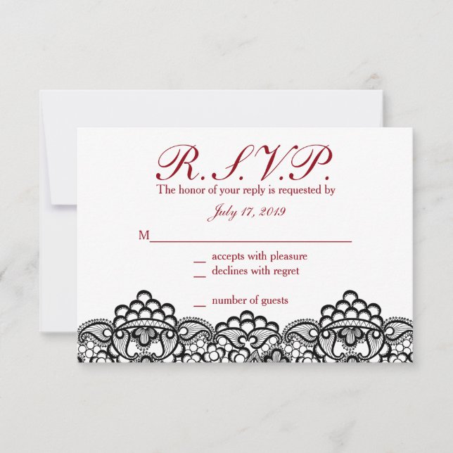 Black Lace Response Cards RSVP Karte (Vorderseite)