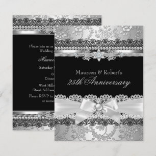 Black Lace & Silver Pearl Bow 25 Jahre Einladung
