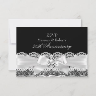 Black Lace & Silver Pearl Bow Jubiläum UAWG RSVP Karte
