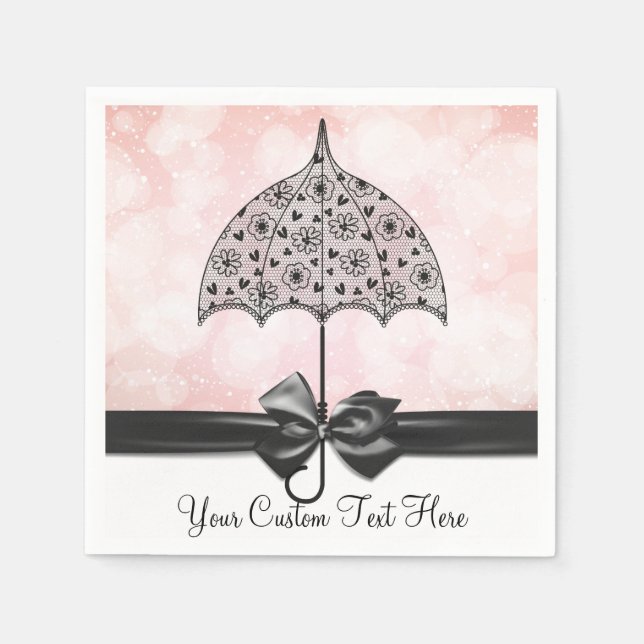 Black Lace Umbrella Pink Dusche Napkins Serviette (Vorderseite)