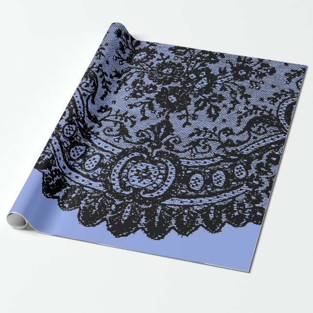 BLACK LACE UND BLUE WRAPPING PAPIER GESCHENKPAPIER (Ungerollt)