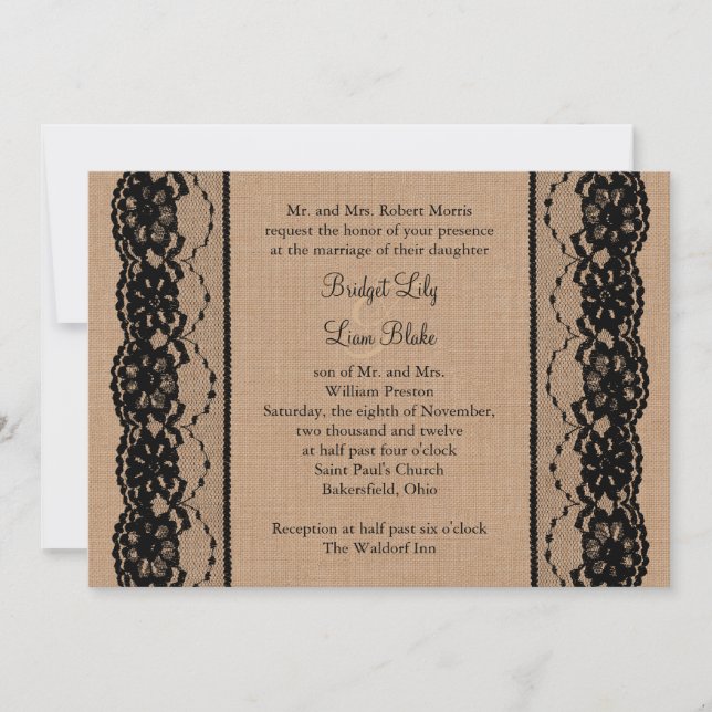 Black Lace und Burlap Hochzeit Einladung (Vorderseite)