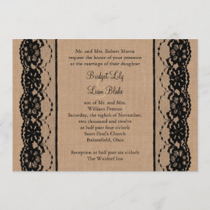 Black Lace und Burlap Hochzeit Einladung