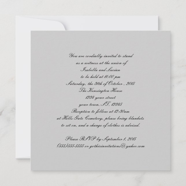 Black Lace und Diamond Look Goth Wedding Einladung (Rückseite)