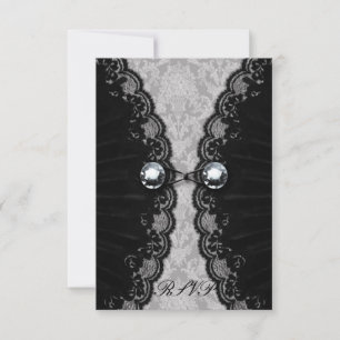 Black Lace und Diamond Look Goth Wedding RSVP Karte