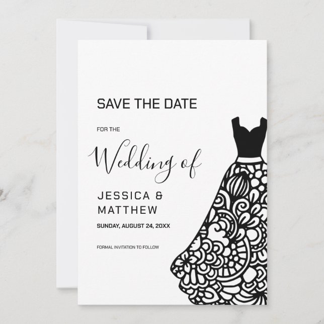 Black Lace Wedding Dress Save The Date (Vorderseite)