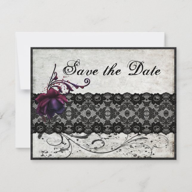 Black Lace Wedding Save the Date (Vorderseite)