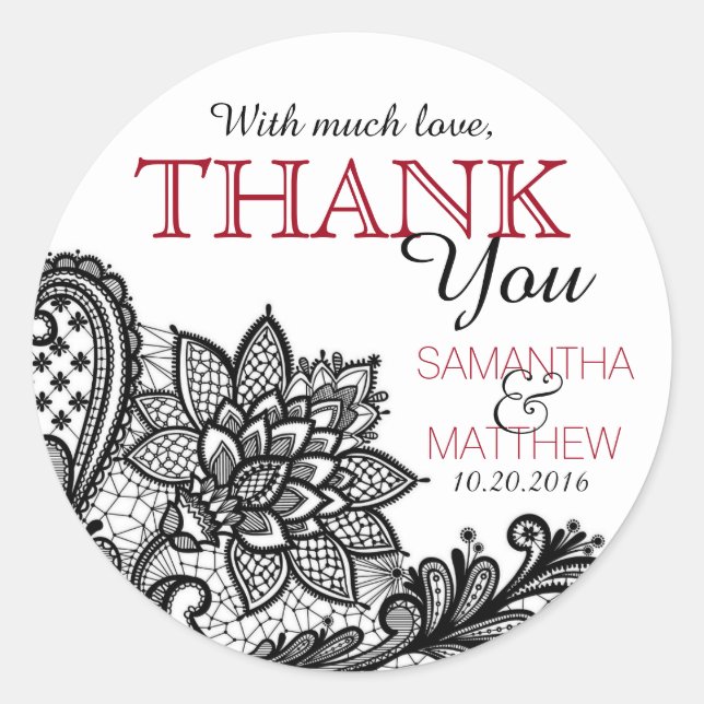 Black Lace White Modern Goth Danke Label Runder Aufkleber (Vorderseite)