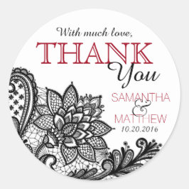 Black Lace White Modern Goth Danke Label Runder Aufkleber