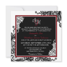 Black Lace White Modern Goth Wedding Einladung