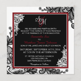 Black Lace White Modern Goth Wedding Einladung