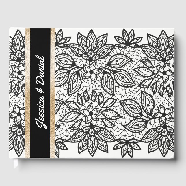 Black Lacy Wedding Guest Book Gästebuch (Vorderseite)