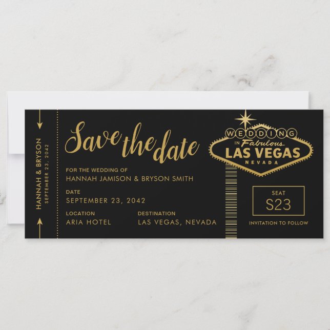 Black Las Vegas Boarding Pass Save the Date Karte (Vorderseite)