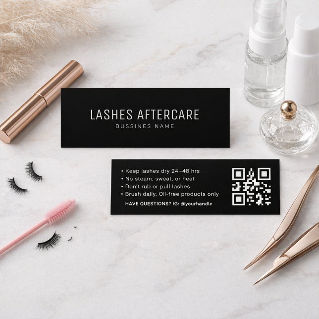 Black Lash Aftercare-Karte mit modernem QR-Code  Mini Visitenkarte (Von Creator hochgeladen)