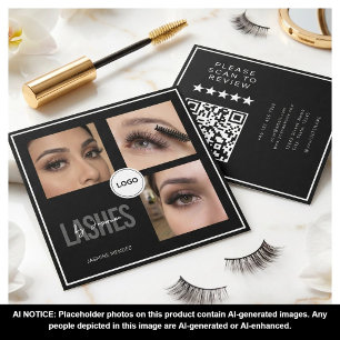 Black Lash Tech Foto-Collage QR-Code & Bewertung Quadratische Visitenkarte