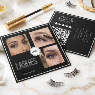 Black Lash Tech Foto-Collage QR-Code & Bewertung  Quadratische Visitenkarte