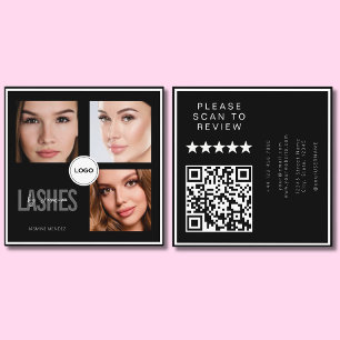 Black Lash Tech Foto-Collage QR-Code & Bewertung Quadratische Visitenkarte