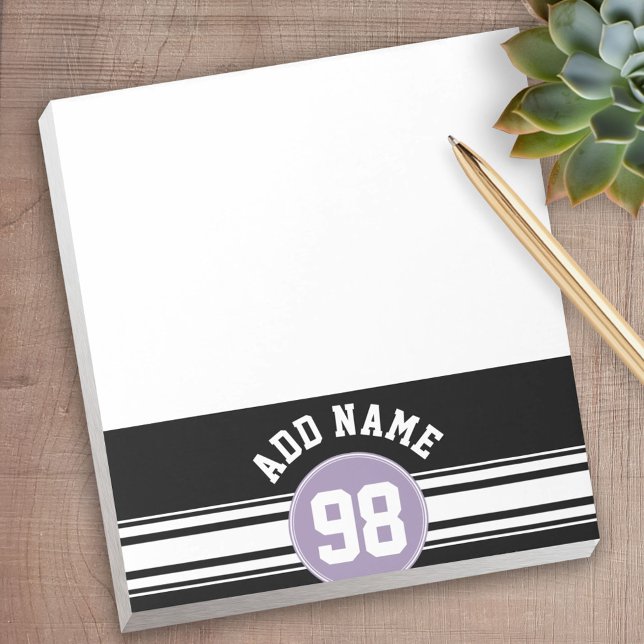 Black & Lavender Sports Jersey Individuelle Name N Notizblock (Personalized Notepad - a fun gift or useful promotional product)
