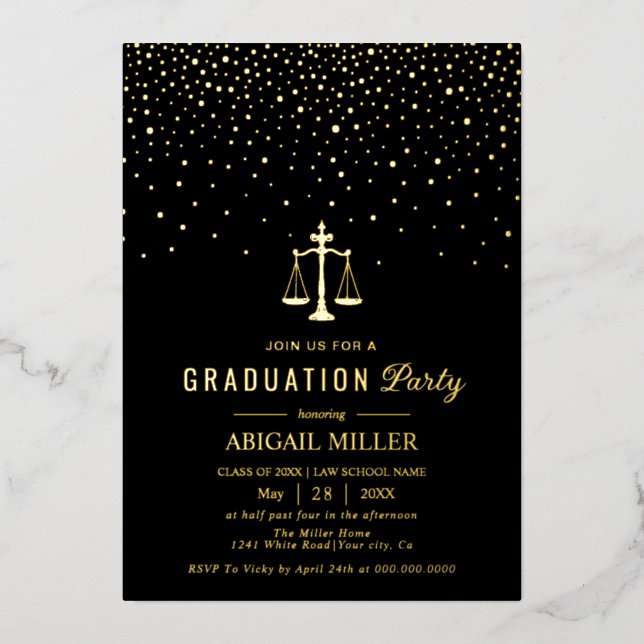 Black Law school Class Of 2026 graduation confetti Folieneinladung (Vorderseite)