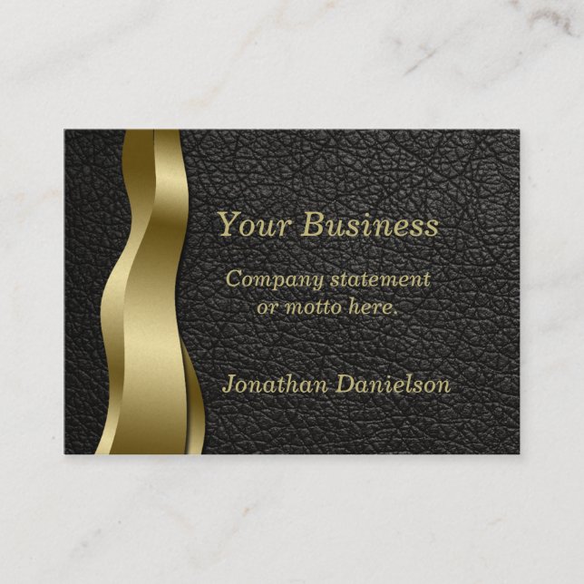 Black Leather and Gold Wave Classy Business Card Visitenkarte (Vorderseite)