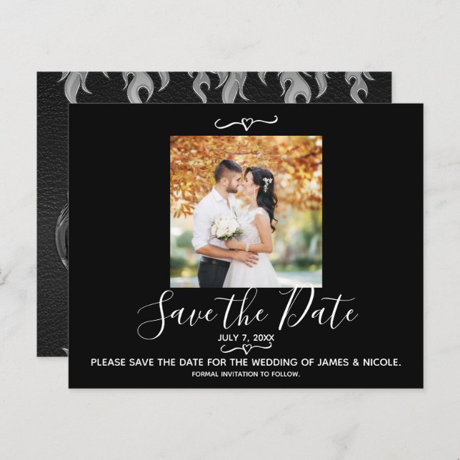 Black Leather Bike Wedding Foto Save the Date (Vorne/Hinten)