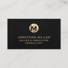 Black Leather Brushed Gold Visitenkarte