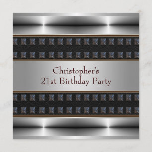 Black Leather Chrome Mans 21. Geburtstag Party Einladung