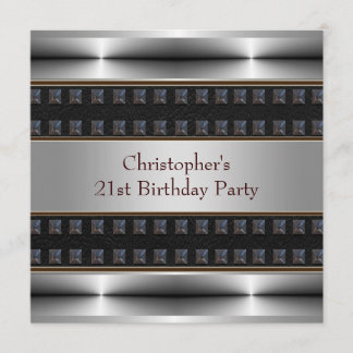 Black Leather Chrome Mans 21. Geburtstag Party Einladung