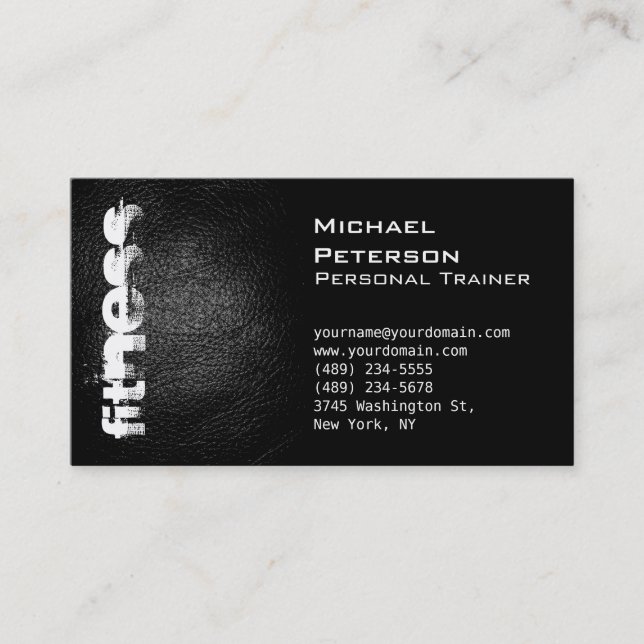 Black Leather Effect Fitness Sport Business Card Visitenkarte (Vorderseite)