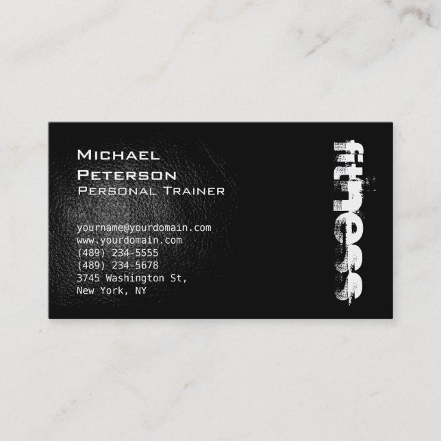 Black Leather Effect Fitness Sport Business Card Visitenkarte (Vorderseite)